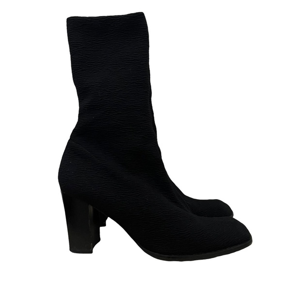 Charles Jourdan Black Knit Block Heel Mid Calf Sock Boot 7.5 - Picture 1 of 5